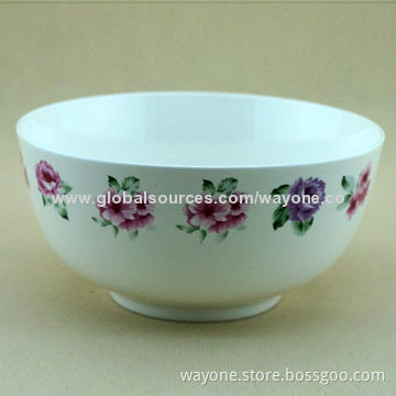 White Decal Printed Bowl for Home, Hotel, Restaurant, Promotion, Food-safe, Simple Flower Design